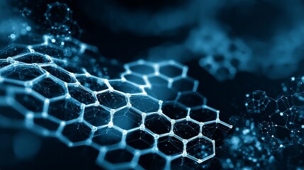 Poster - Abstract Blue Hexagon Network Digital Art Modern Technology Background Futuristic Science Design Elegant Geometric Pattern Graphic Illustration Blockchain Cryptocurrency Connection