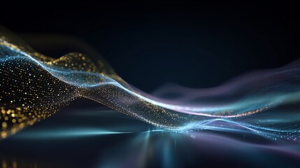 Aufkleber - Abstract Blue Gold Particle Wave Digital Art Background Elegant Flowing Design Modern Technology Futuristic Network Connection Shiny Sparkling Texture Smooth Swirling Motion       
