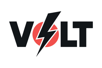 Poster - Modern Volt Logo Design Featuring a Bold Lightning Bolt and a Red Circle on a Clean White Background Perfect for Branding