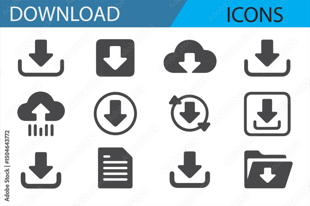 Download Image Icon Example A minimalist collection of download icons, including file, arrow, and ...