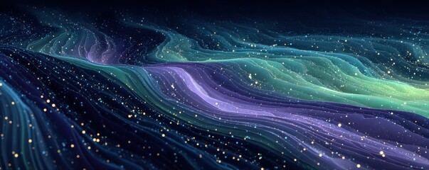 Poster - abstract deep blue and violet glowing wave design with golden accents