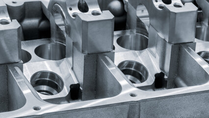 Aufkleber - Close up of open metal cylinder block of car engine, auto service concept background