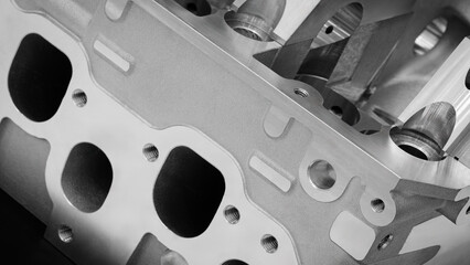 Aufkleber - Close up of open metal cylinder block of car engine, auto service concept background