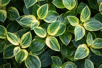 Poster - Vibrant green and yellow leaf patterns showcasing healthy foliage in a natural setting during daylight hours