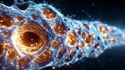 Aufkleber - Cellular Brilliance: An intimate, abstract glimpse into the intricate beauty of cells, revealing their complex structure and vibrant energy, with a focus on cellular structures.