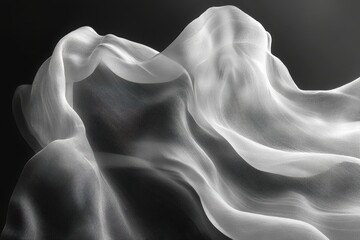 Aufkleber - Flowing white fabric gracefully suspended in mid-air creates an elegant visual contrast against a dark background