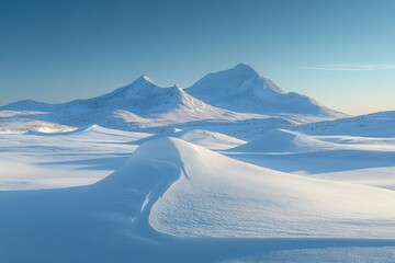 Poster - Sunrise over snow-covered mountains showcasing a breathtaking winter landscape during early morning hours