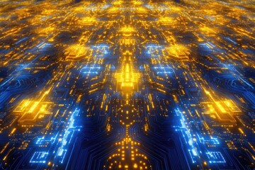 Poster - Golden-blue circuit board pattern