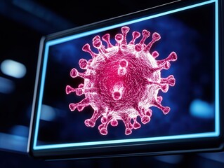 Poster - Microscopic View of a Virus Illustration in Vibrant Colors with a Futuristic Background Display