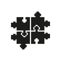 Fototapete - Four Interlocking Puzzle Pieces Pixel Art Icon. Teamwork, Collaboration, And Problem-Solving Symbol. Unity And Integration Concept. Isolated Vector Illustration