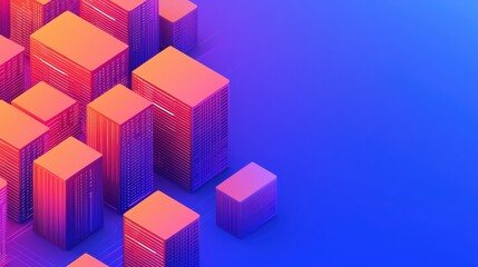 Poster - Abstract 3D City Skyline with Colorful Geometric Buildings on Blue Background for Modern Design Concepts