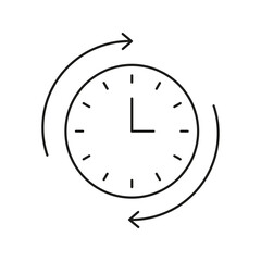 Poster - Clock With Arrows Line Icon. Time Management, Scheduling, And Cycle Tracking Outline Symbol. Efficient Planning And Routine Optimization. Editable Stroke. Isolated Vector Illustration