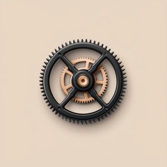 Poster - Black and Copper Gear Wheel on Simple Background for Industrial and Mechanical Concepts