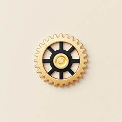 Poster - Elegant Gold Gear with Black Accents on Soft Beige Background for Creative and Industrial Themes
