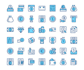 Fototapete - Payment icons. Vector line icon set. Modern outline design. Blue concept