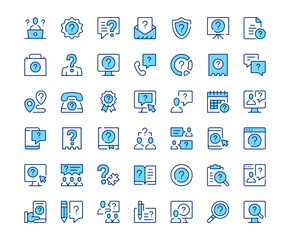 Poster - question icons. vector line icon set. modern outline design. blue concept