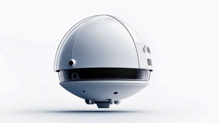 Poster - Futuristic white sphere craft hovering,  isolated white background, 3D render.  Possible use Sci-fi concept art, graphic design, illustration