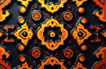 Leinwandbilder - Abstract illustration features geometric African Ivorian seamless pattern. Decorative tribal background with vibrant colors, traditional ethnic elements. Decorative art for fabric, textile design,