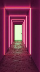 Aufkleber - Neon green glowing door at the end of a futuristic pink hallway.