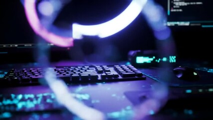 Illuminated Workspace And Desktop Environment With Coding On Monitors