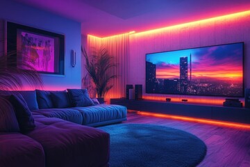 Poster - Modern living room design featuring natural elements and elegant decor in a spacious urban apartment during daytime