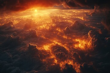 Poster - Striking sunset view with dramatic cloud formations and glowing light reflecting off the ocean in a breathtaking landscape