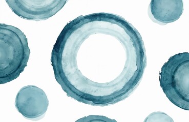 Aufkleber - Abstract art illustration. Blue watercolor circle stains spots, ink marks on white background. Hand drawn design elements. Wine glass, coffee cup stains. Graphic shape, round template.