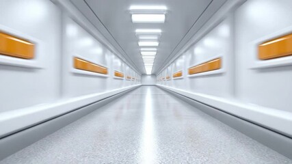 Poster - Futuristic Corridor: An empty futuristic corridor, bathed in even lighting, with sleek modern design, creates a sense of space and direction, hinting at advanced technology and innovation. 