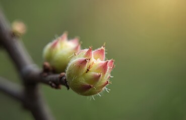 Poster - Close-up image spring blueberry buds on tree branch. Pink white color flower blossom with green blurred background. New life, nature awakening, ecology and healthy lifestyle. Bokeh. Macro photo.