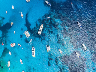 Wall Mural - drone view of a motor boats and yacht. luxury transportation. vacationing people. vacation and holid