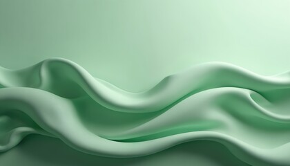 Aufkleber - Abstract flowing fabric waves background. Green pastel colors. Elegant draped textile texture, smooth curves, minimal design. Modern design element for product display, fashion, beauty, art concept.