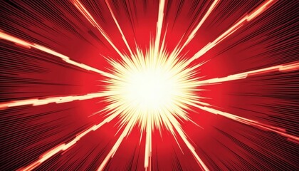 Fototapete - Comic book style illustration red burst explosion with lines. Dynamic design creates bold impact. Graphic design, action, power, energy burst concept for banner, poster, cover. Comic book, manga art