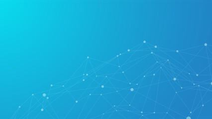 Leinwandbilder - Technology blue background. Dots connected by lines. Abstract wave. Minimalist mesh. Abstract polygonal shape.