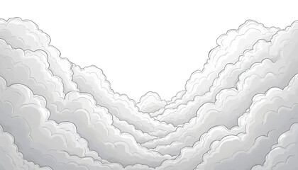 Poster - Line art illustration of sky with clouds on white background. Artistic design for prints, posters, web design. Minimalist cartoon scenery, weather, nature. Suitable for graphic design projects,