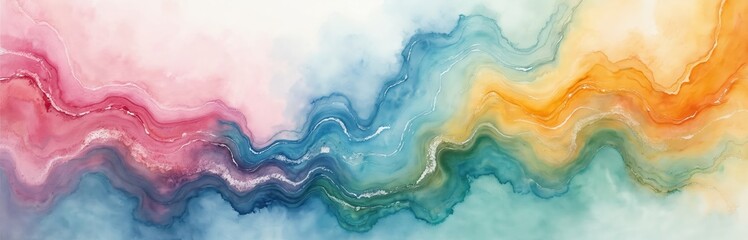 Aufkleber - Abstract watercolor background, with fluid wavy pattern. Pink, blue, yellow, green colors. Artistic liquid texture for wallpaper, graphic design, poster, print, card, website background social media