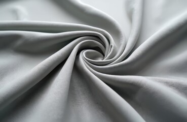 Aufkleber - Soft folds on grey polyamide fabric. Plain unprinted textile draped in spiral. Delicate cloth texture for fashion, interior design backgrounds. Abstract decorative background. Light grey colors for