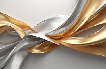 Poster - Abstract illustration featuring flowing gold, silver fabric. Luxury design concept, perfect for backgrounds, banners, various design projects. Metallic textures, soft gradients evoke elegance,