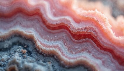 Poster - Macro close-up of mineral stone. Natural abstract texture background with bright pattern. Red, pink, white, grey colors. Ideal for background, wallpaper, product design, creative projects, decor,