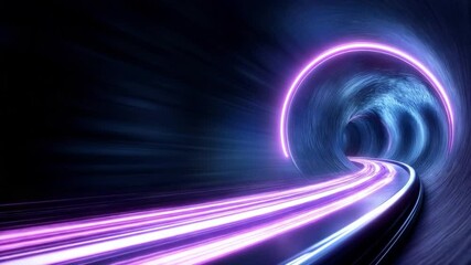 Poster - Tunnel of Lights: An illuminated tunnel with vibrant, glowing lights, representing speed and digital transformation. A modern, conceptual image.