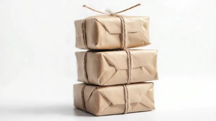 Aufkleber - A stack of three packages wrapped in brown paper with a rustic, natural look