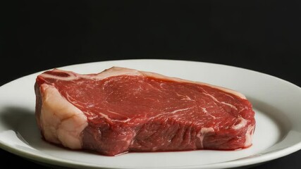 Poster - A slice of raw meat served on a clean white plate, suitable for use in food or culinary contexts