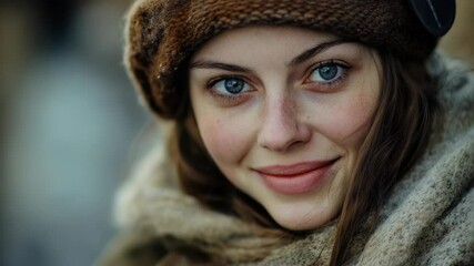Poster - A person wearing a hat and scarf in a close-up shot