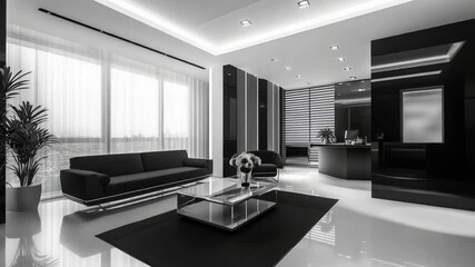 Poster - A minimalist interior design concept featuring black and white modern furniture and decor