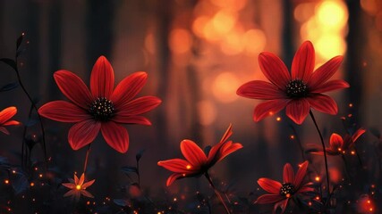 Poster - A group of red flowers sit atop a lush green field, offering a pop of color and vibrancy