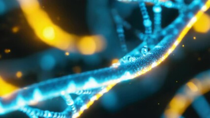 Poster - A detailed view of a double helix DNA molecule with blue and yellow coloration