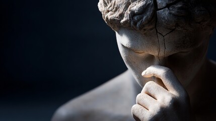 Poster - a thoughtful sculpture captures deep emotion and introspection. the statue features cracked surfaces