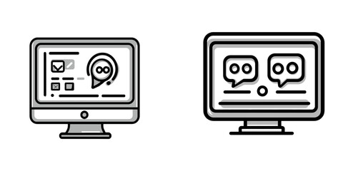 Fototapete - Line icons of computer screens displaying messages and notifications with chat features isolated on a white background
