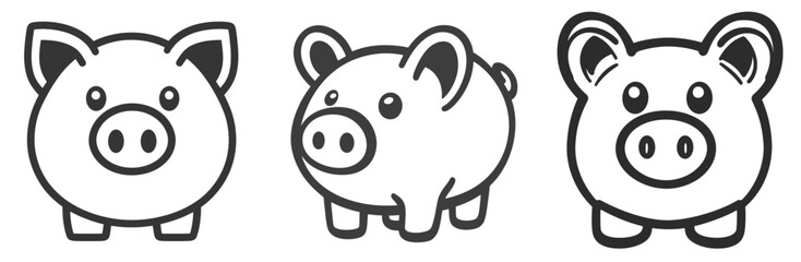 Poster - Three playful line icons of pigs showcasing different designs for creative projects