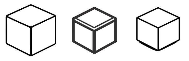 Poster - Line art representation of three variations of a cube, showcasing different outlines and styles for design and illustration purposes