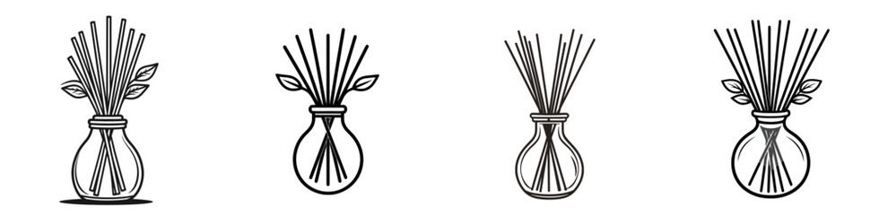 Poster - Use of simple line icons depicting an aromatic diffuser arrangement isolated on a white background with elegant design elements